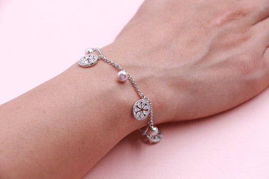 Floral Charms Modern Silver Bracelet