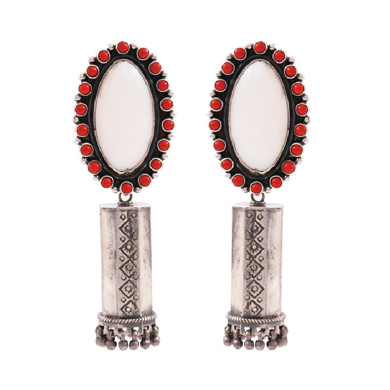 Pearl & Coral Etching Jhumkas